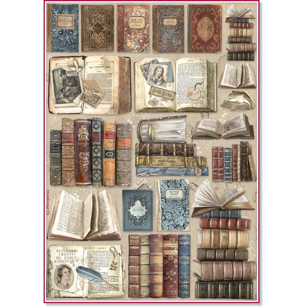 Декупажна хартия Stamperia - Книги Декупажна хартия Stamperia - Книги - A4 от колекцията Vintage Library -