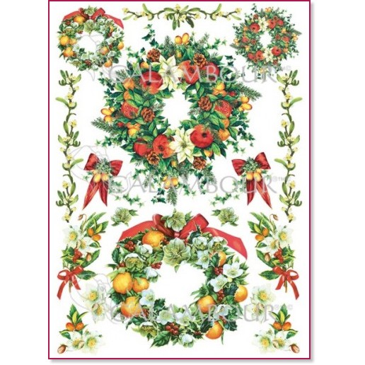 Декупажна хартия - Коледни венци 278 - Серия "Digital Collection Mulberry" - 