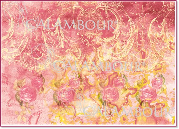 Декупажна хартия Calambour - Розови и жълти орнаменти 25 - От серията Digital Collection Mulberry - 