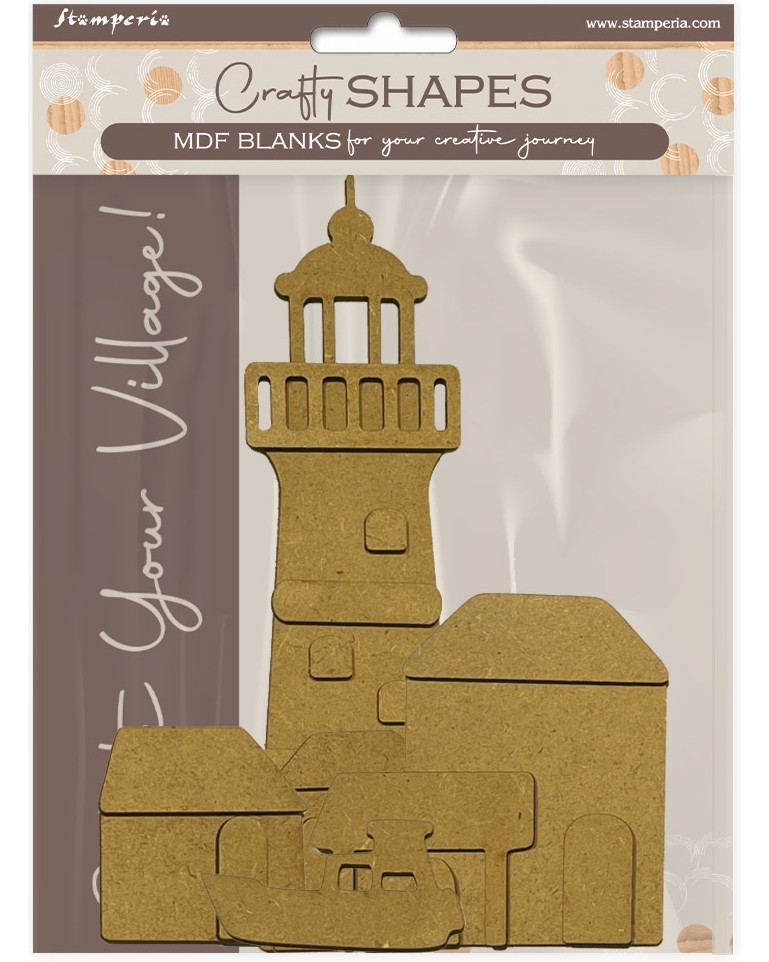 Морски фар, къщи и лодка от MDF Stamperia Морски фар, къщи и лодка от MDF Stamperia - 24 части от колекцията Silent sea -