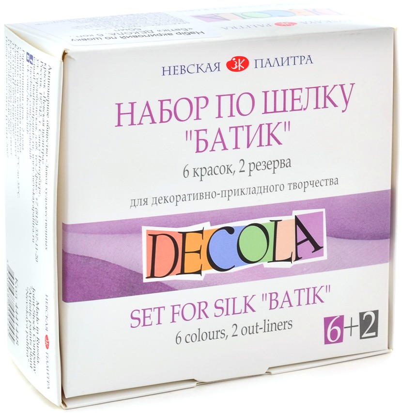 Бои за коприна Невская Палитра Батик - 6 цвята x 40 ml и 2 контура от серията Decola - боя
