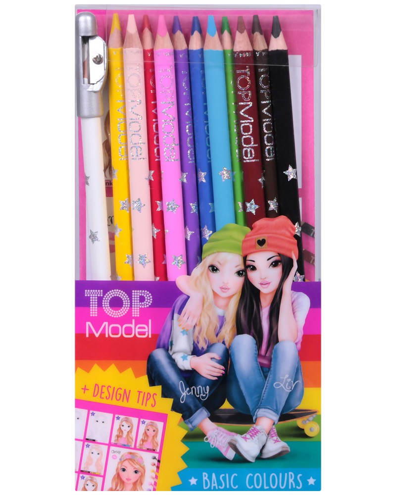Цветни моливи Top Model - 12 цвята и острилка - 