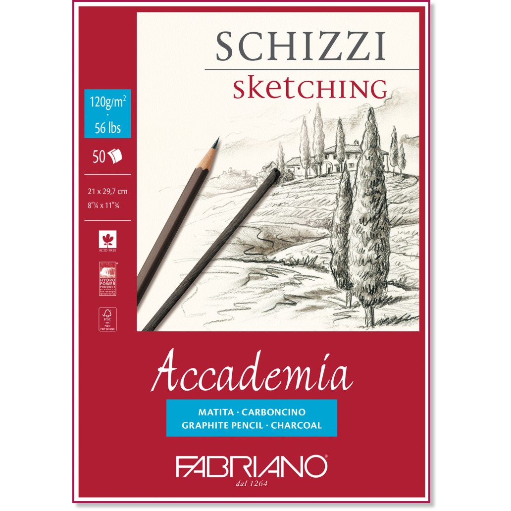 Скицник за рисуване Fabriano Schizzi Скицник за рисуване Fabriano Schizzi - 50 листа, A4, 120 g/m<sup>2</sup> - скицник