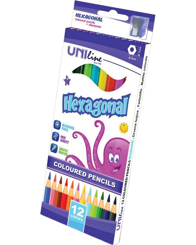 Цветни моливи Univerzal Цветни моливи Univerzal - 12 цвята и острилка -