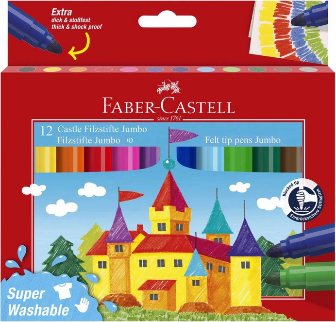 Флумастери Jumbo Faber-Castell - Замък Флумастери Jumbo Faber-Castell - Замък - 12 или 24 цвята -