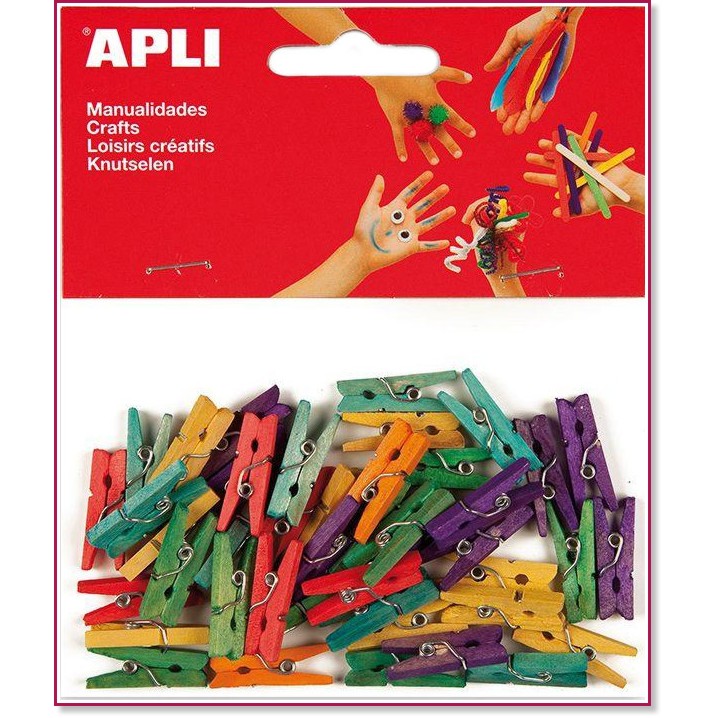Цветни дървени щипки Apli Цветни дървени щипки Apli - 45 броя с дължина 25 mm -