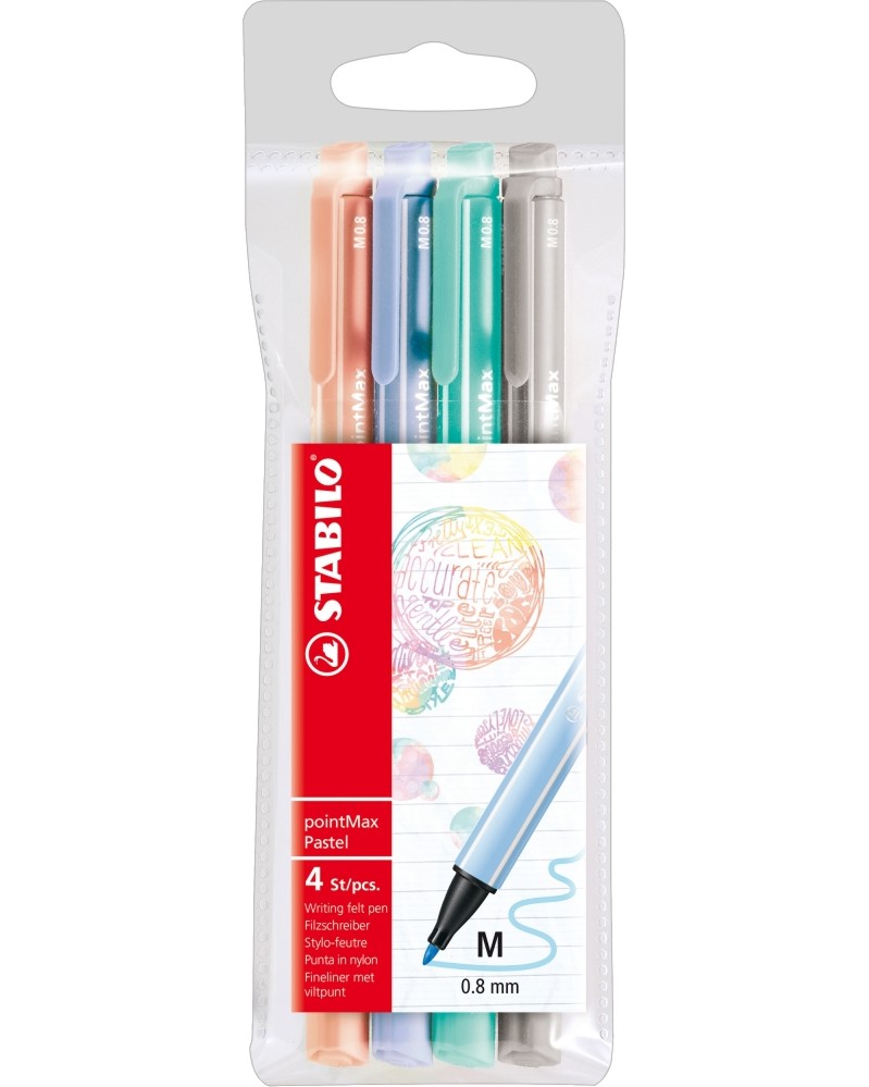 Флумастери Stabilo pointMax Pastel Флумастери Stabilo pointMax Pastel - 4 цвята -