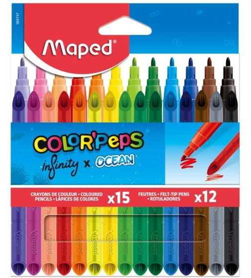 Цветни моливи и флумастери Maped Цветни моливи и флумастери Maped - 12 флумастера и 15 молива от серията Color' Peps -