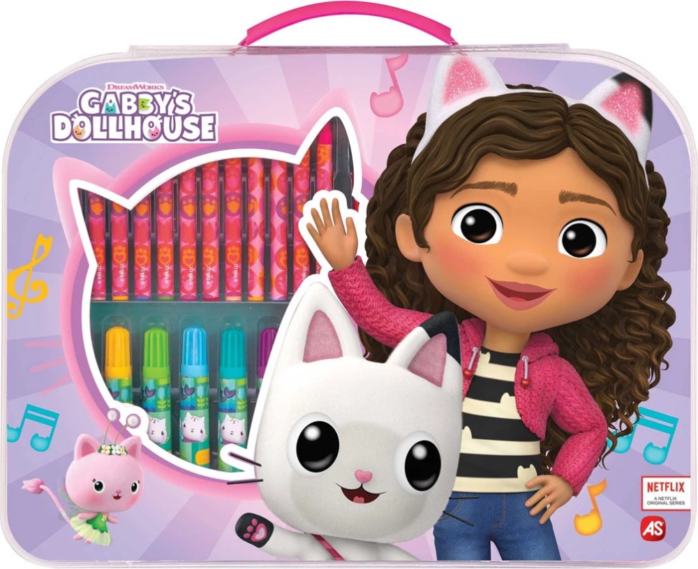 Комплект за рисуване As Company Gabby's Dollhouse Комплект за рисуване As Company Gabby's Dollhouse - 34 части в куфарче на тема Къщата за кукли на Габи -