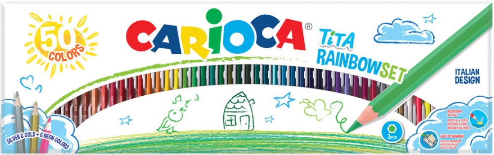 Цветни моливи Carioca Tita Rainbow Цветни моливи Carioca Tita Rainbow - 50 или 80 цвята -