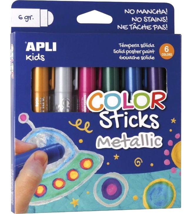 Гел-стик пастели Apli Kids Гел-стик пастели Apli Kids - 6 металикови цвята -