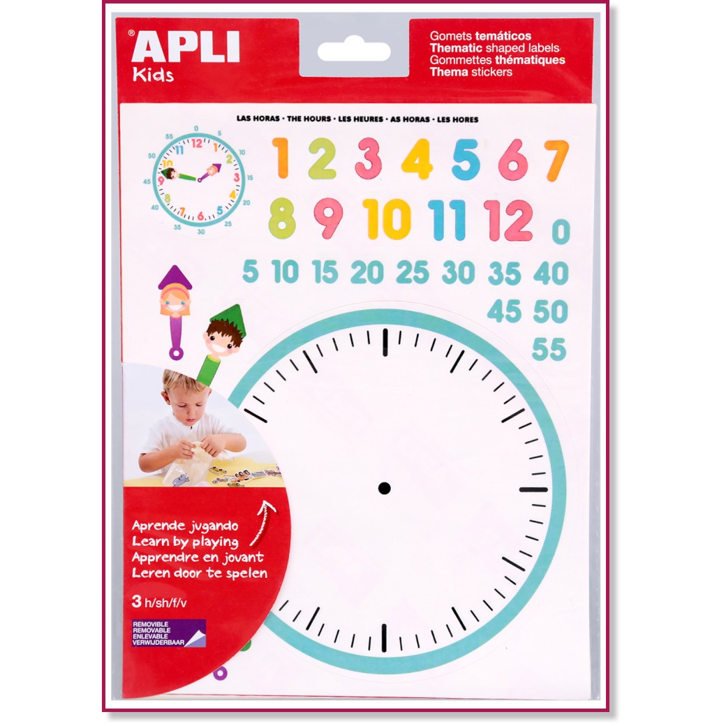 Самозалепващи стикери Apli Kids - Часовник - 90 броя - 