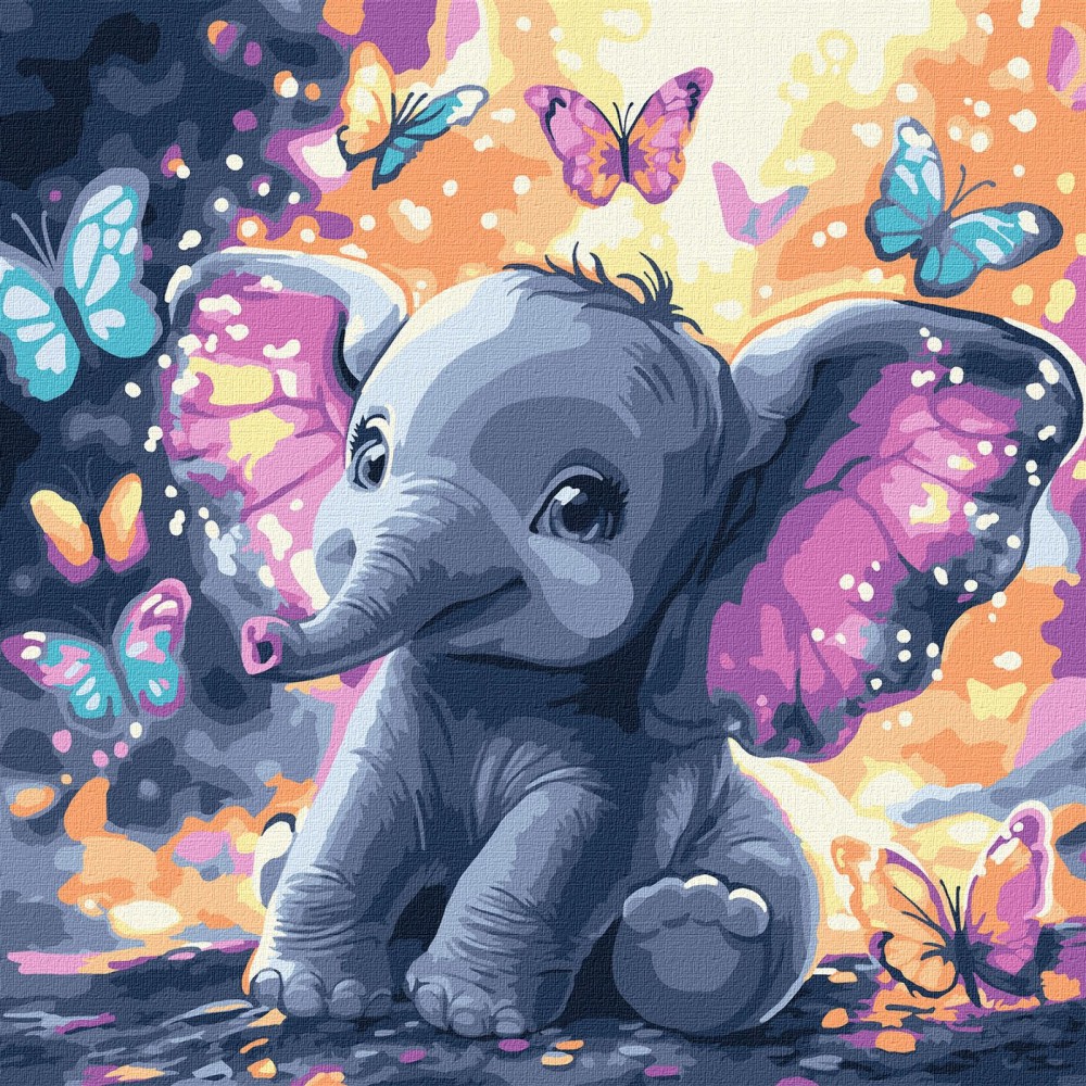 Рисуване по номера Ideyka - Безгрижен слон Рисуване по номера Ideyka - Безгрижен слон - 30 x 30 cm -