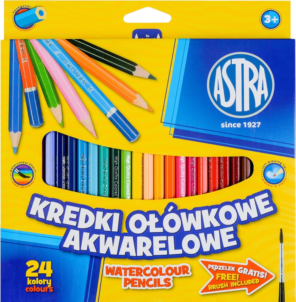Акварелни моливи Astra S.A. - 12 или 24 цвятa с четка - 