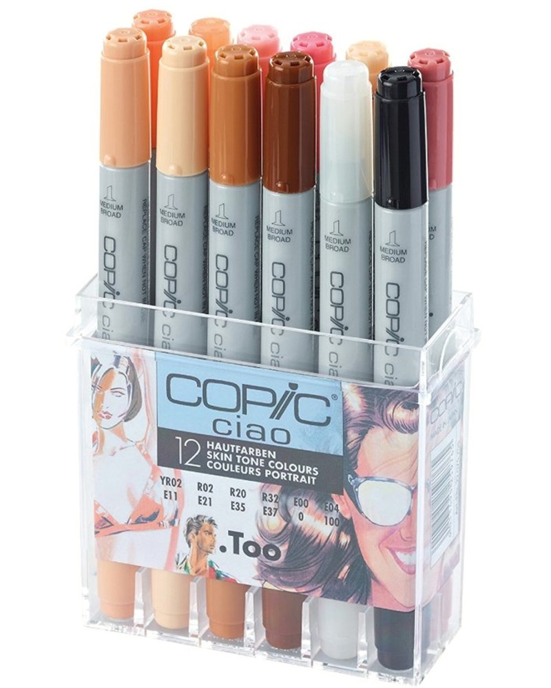 Двувърхи маркери Copic Ciao Skin Tones - 12 цвята от серията Ciao - 