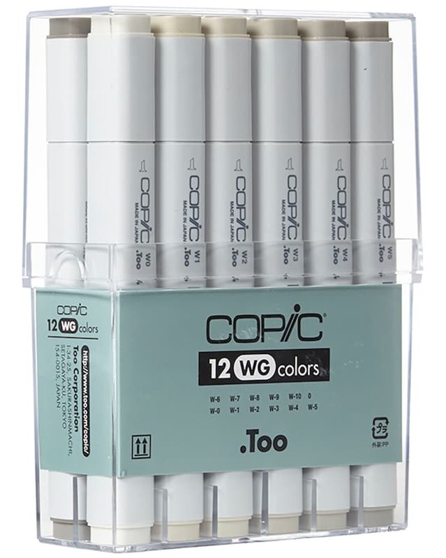 Двувърхи маркери Copic Warm Gray Двувърхи маркери Copic Warm Gray - 12 цвята от серията Classic -