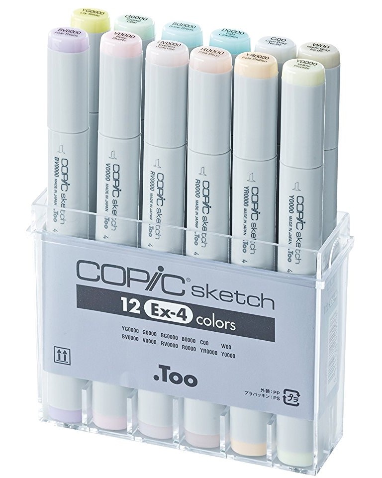 Двувърхи маркери Copic EX-4 Двувърхи маркери Copic EX-4 - 12 цвята от серията Sketch -