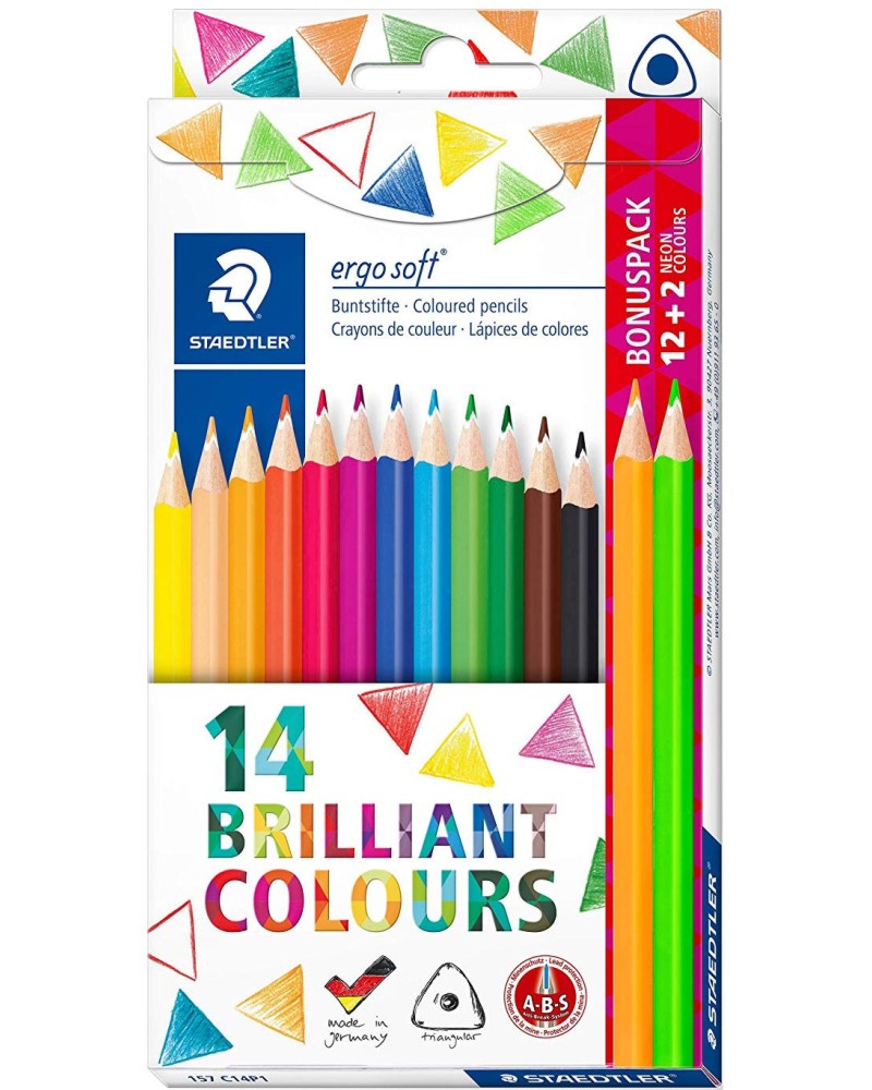 Цветни моливи Staedtler Ergosoft Brilliant - 14 броя - 