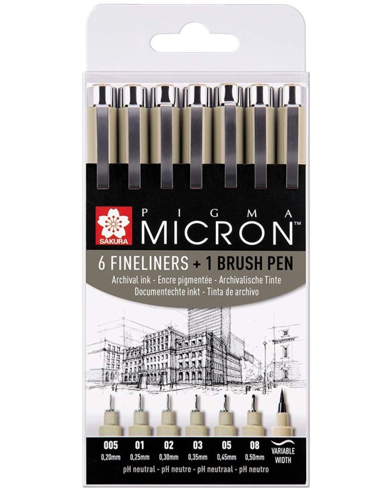 Тънкописци Sakura Pigma Micron Тънкописци Sakura Pigma Micron - 7 броя -