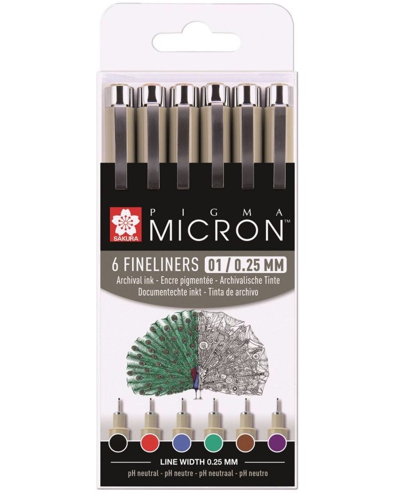 Цветни тънкописци Sakura Цветни тънкописци Sakura - 6 цвята от серията Pigma Micron -