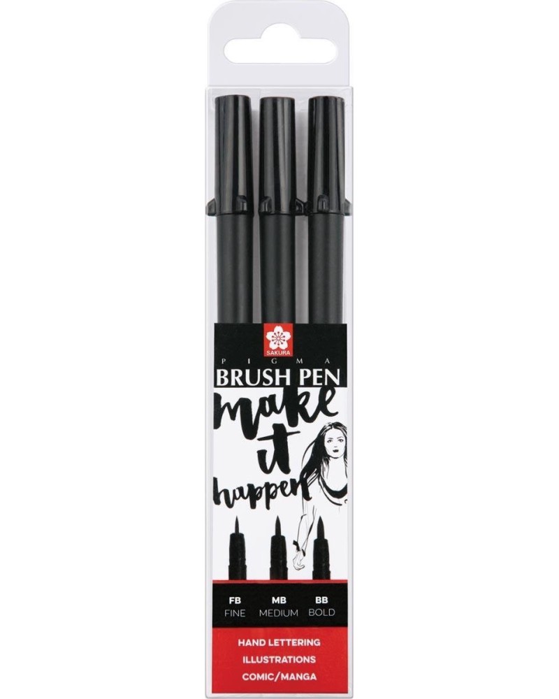 Калиграфски маркери Sakura Pigma Brush Pen Калиграфски маркери Sakura Pigma Brush Pen - 3 броя -