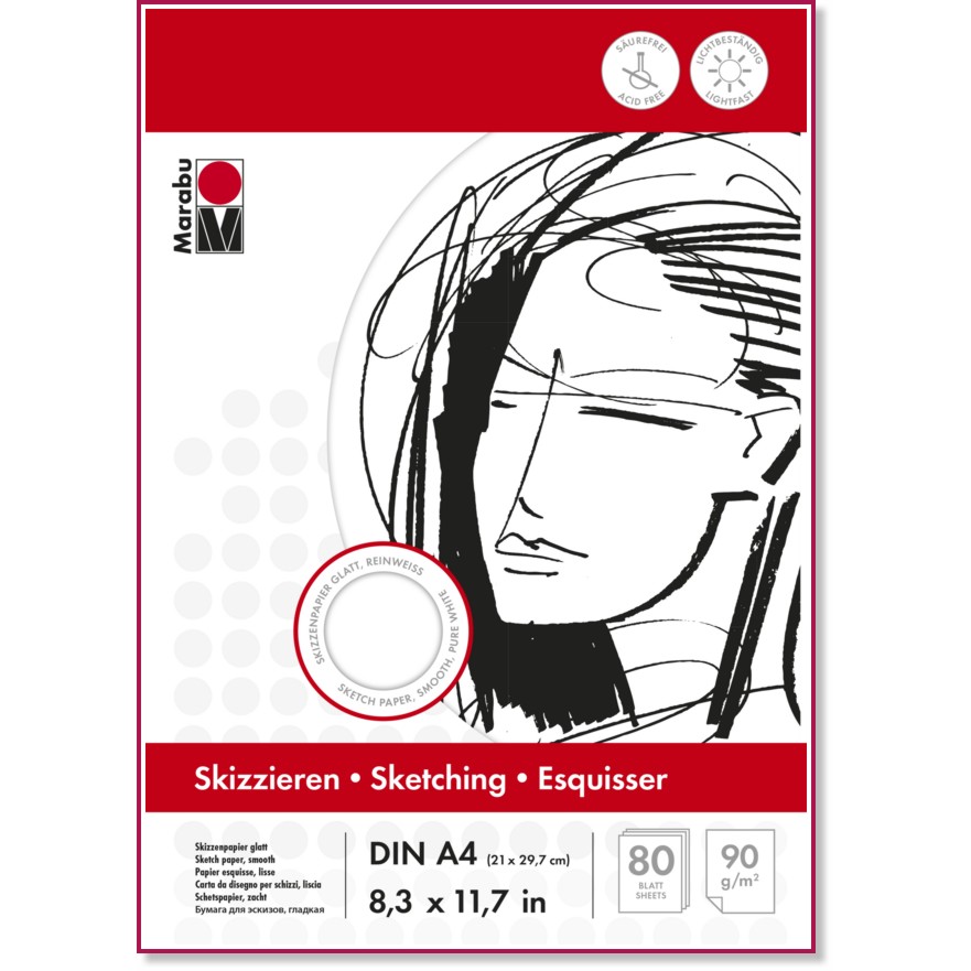 ������� �� �������� Marabu - 80 �����, A4, 90 g/m<sup>2</sup> - �������