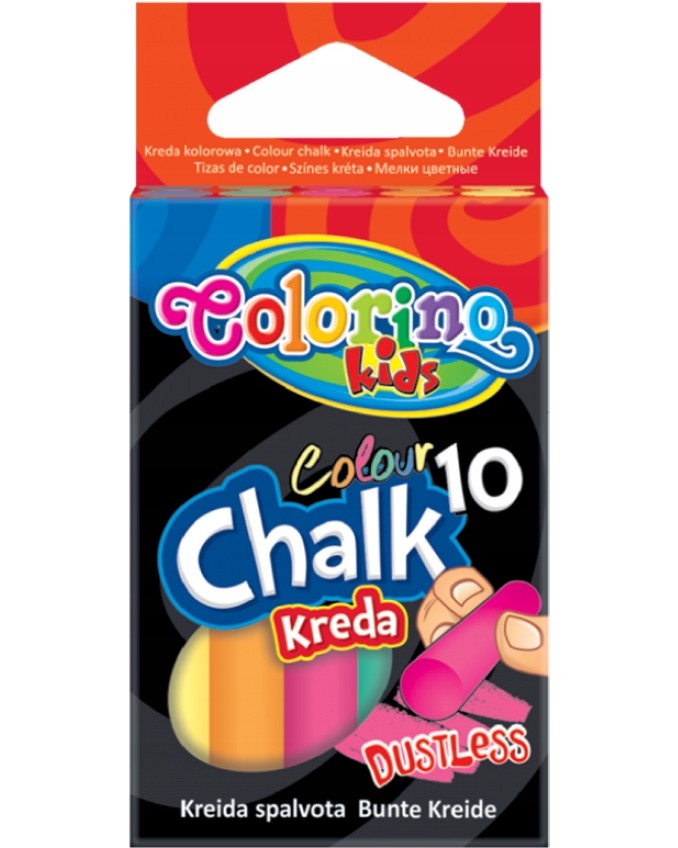 Безпрахови цветни тебешири Colorino Kids Безпрахови цветни тебешири Colorino Kids - 10 броя -