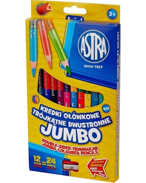 Двустранни цветни моливи Astra S.A. Jumbo Двустранни цветни моливи Astra S.A. Jumbo - 12 броя в 24 цвята -