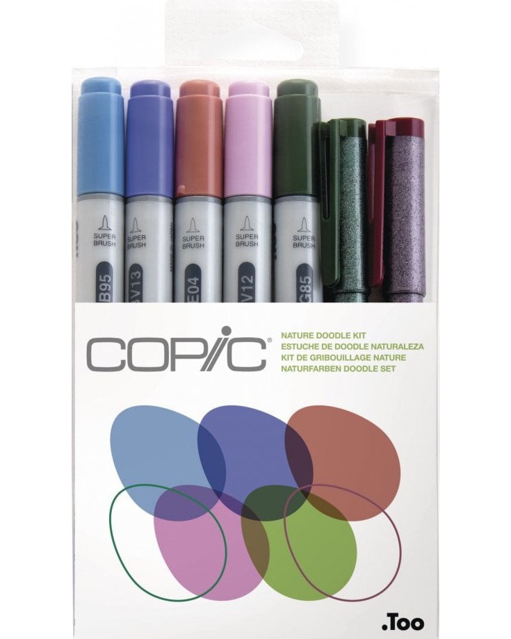 Двувърхи маркери Copic Doodle Kit Nature - 5 цвята и 2 тънкописеца - 