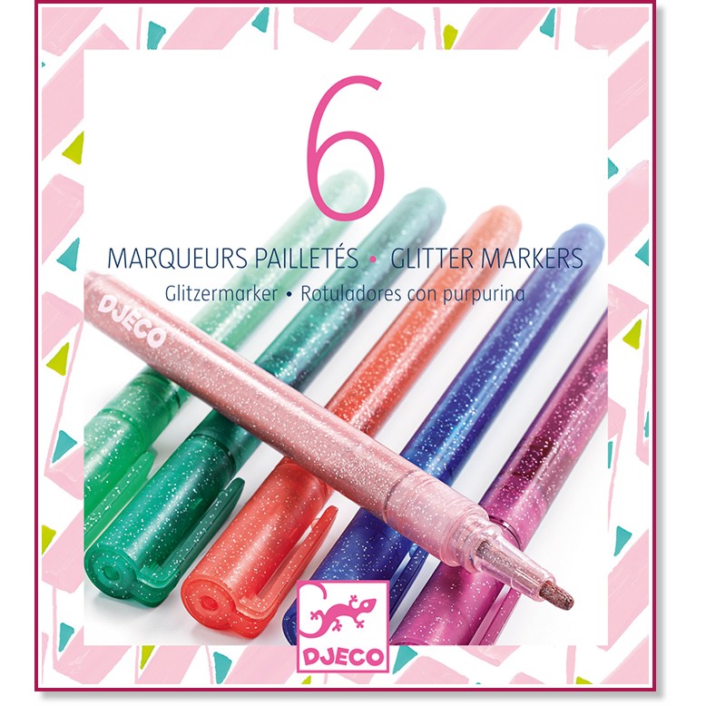 Блестящи маркери Djeco - 6 цвята - 