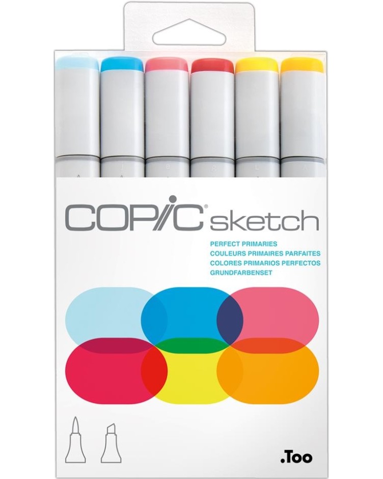 Двувърхи маркери Copic Perfect Primiries - 6 цвята от серията Sketch - 