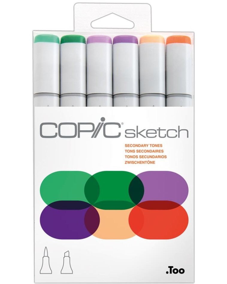 Двувърхи маркери Copic Secondary Tones - 6 цвята от серията Sketch - 