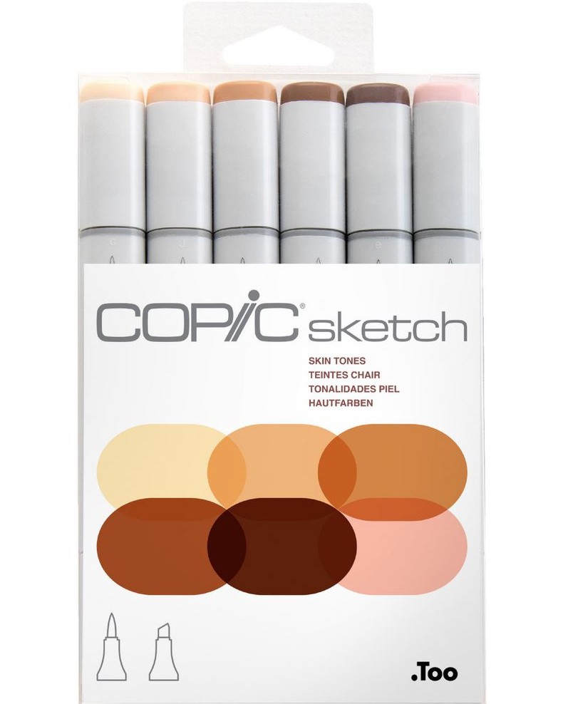 Двувърхи маркери Copic Portrait Skin Tones Двувърхи маркери Copic Portrait Skin Tones - 6 цвята от серията Sketch -