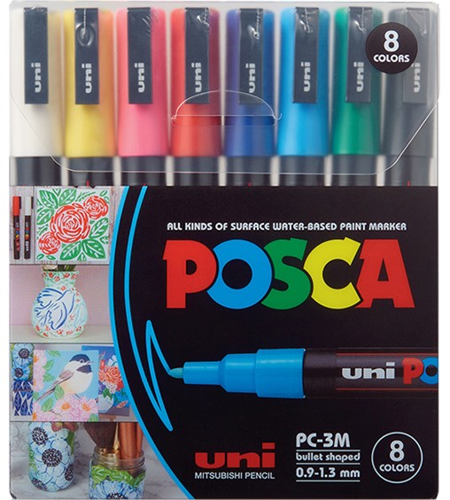 Акрилни маркери Uni-Ball PC-3M Standard Colours Акрилни маркери Uni-Ball PC-3M Standard Colours - 8 цвята от серията Posca -