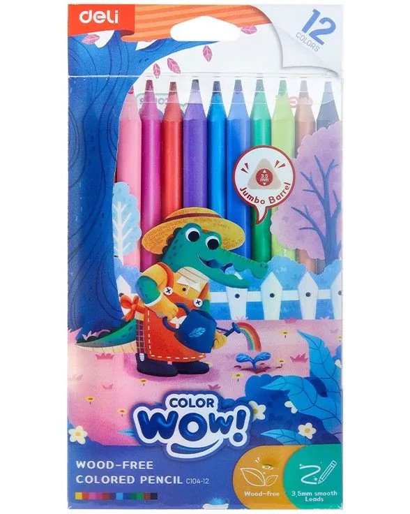 Цветни моливи Deli Jumbo Цветни моливи Deli Jumbo - 12 цвята от серията Color Wow -