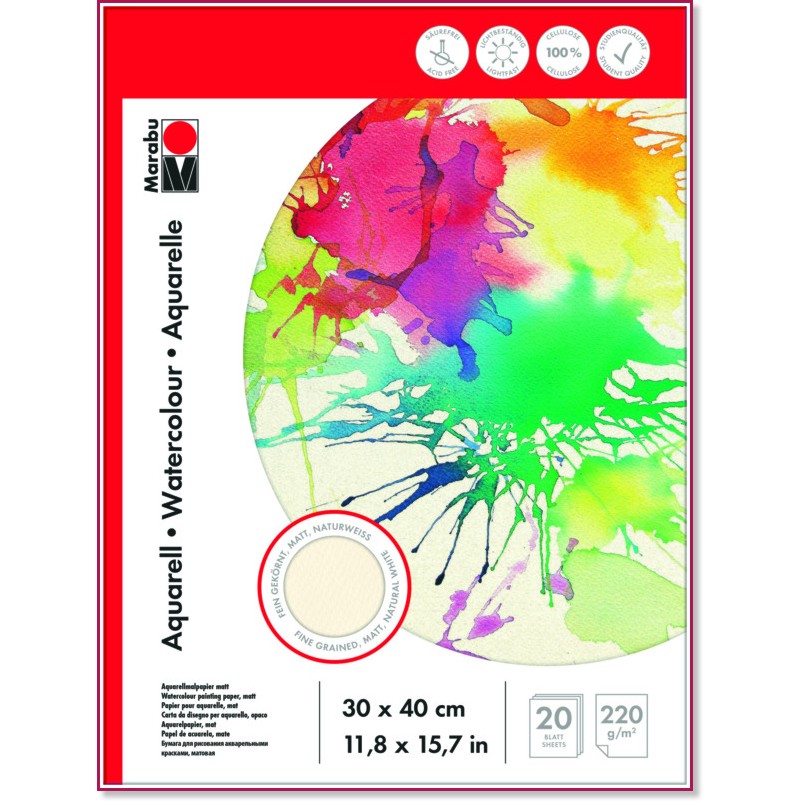 Блок за акварел Marabu Блок за акварел Marabu - 20 листа, 210 g/ m<sup>2</sup> -
