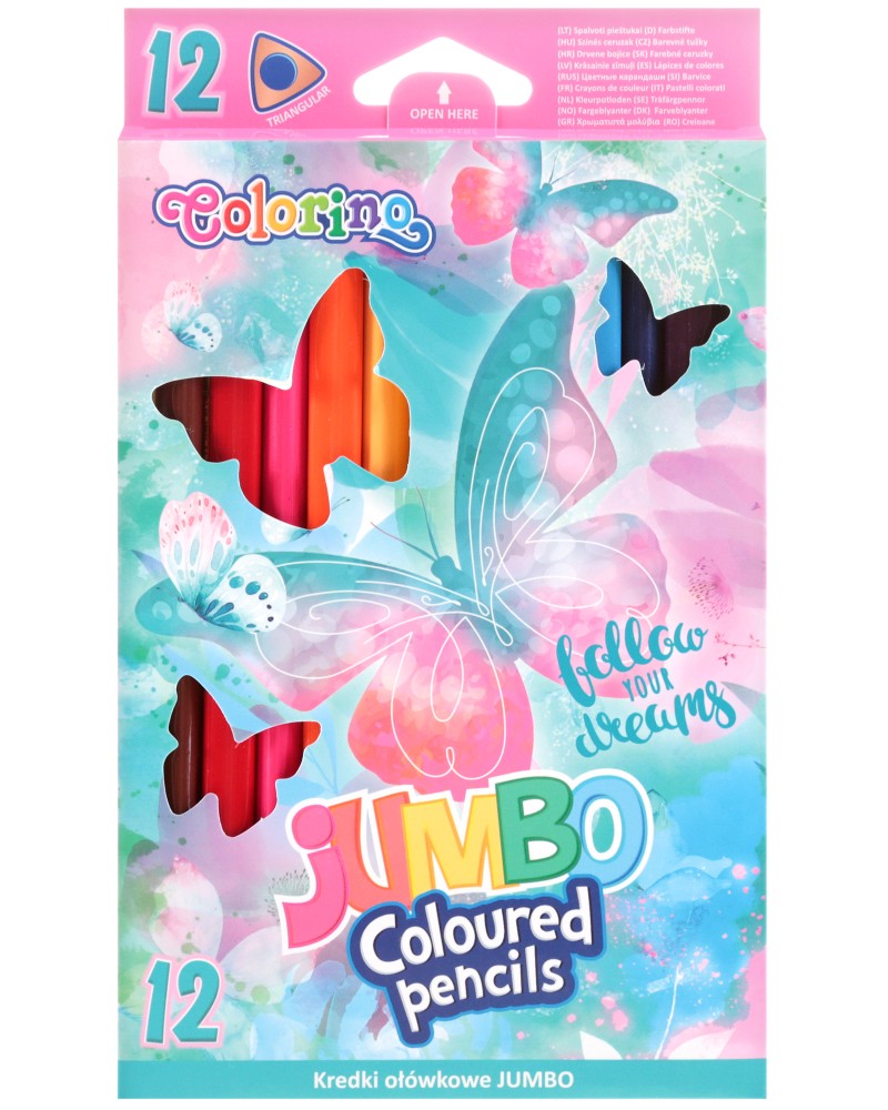 Цветни моливи Colorino Kids Jumbo - Пеперуди Цветни моливи Colorino Kids Jumbo - Пеперуди - 12 цвята от серията Dreams -