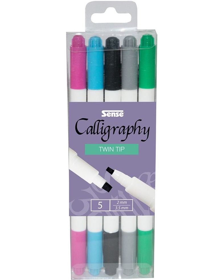 Двувърхи маркери за калиграфия Sense - 5 цвята - 