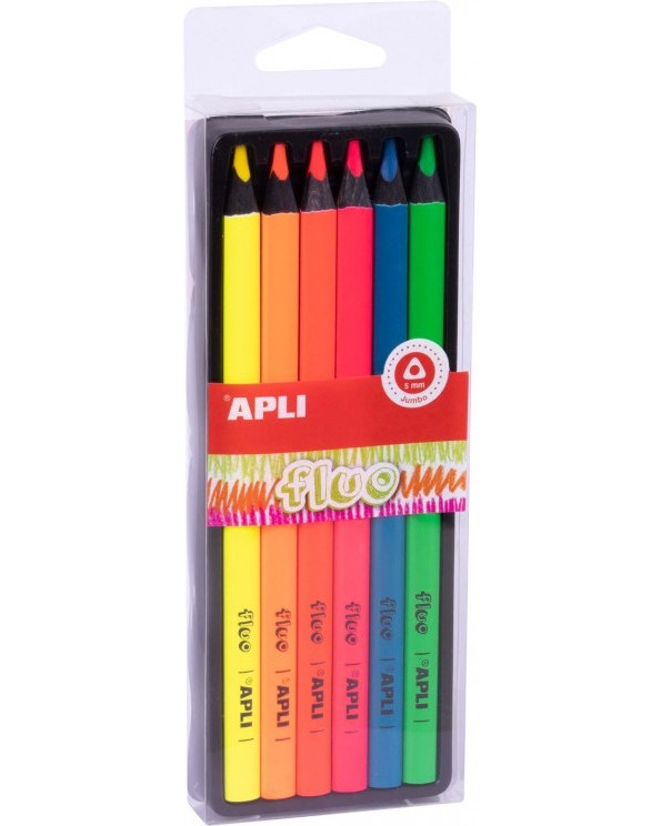 Цветни моливи Apli Fluo Цветни моливи Apli Fluo - 6 цвята -
