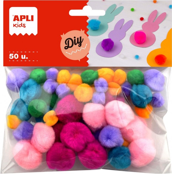 Цветни декоративни помпони Apli Kids Цветни декоративни помпони Apli Kids - 50 броя -