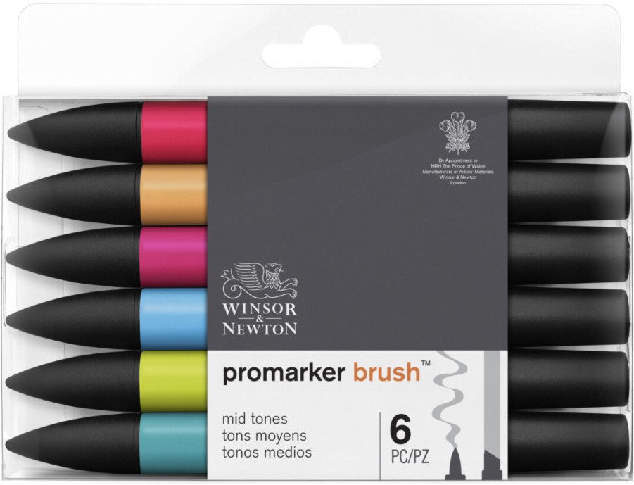Двувърхи маркери Winsor & Newton Mid Tones Двувърхи маркери Winsor & Newton Mid Tones - 6 цвята -