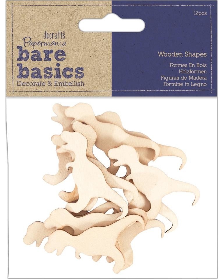 Динозаври от дърво Docrafts Динозаври от дърво Docrafts - 12 броя от серията Bare basics -