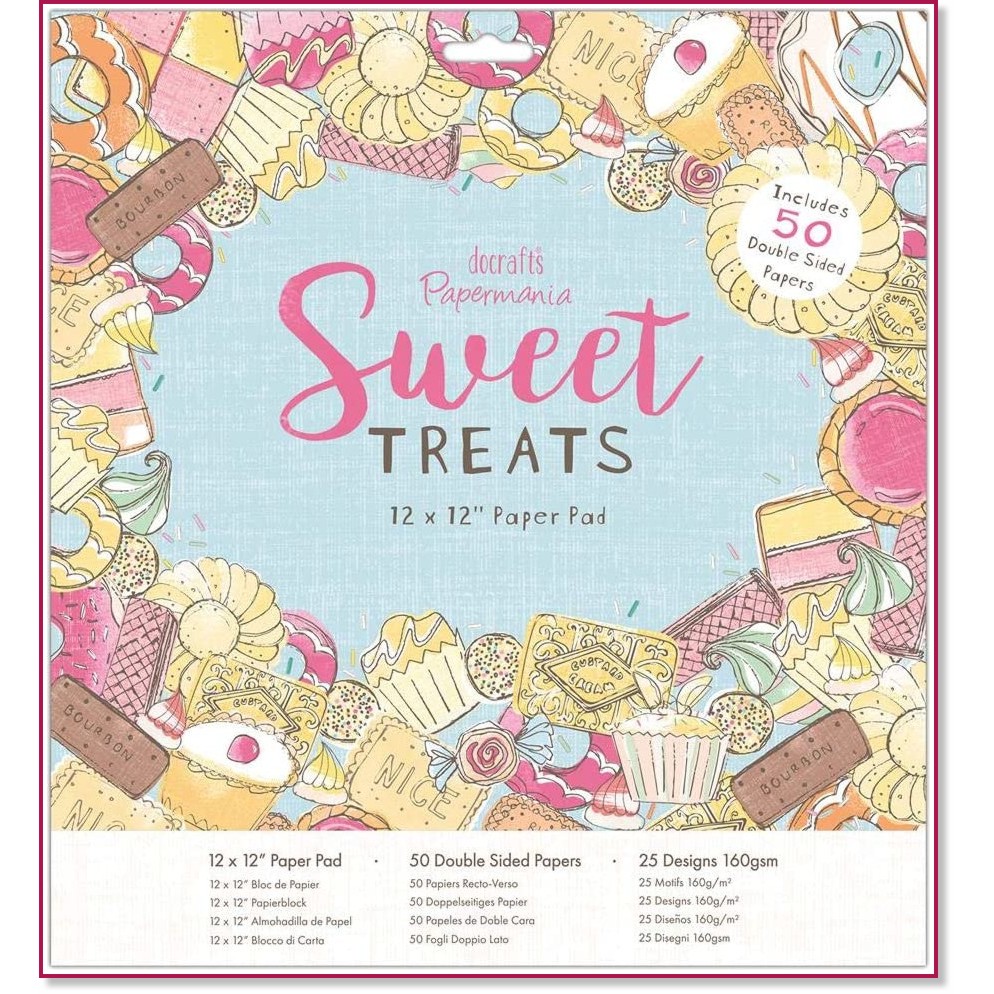 Хартии за скрапбукинг Docrafts Sweet Treats Хартии за скрапбукинг Docrafts Sweet Treats - 50 листа, 30.5 x 30.5 cm -
