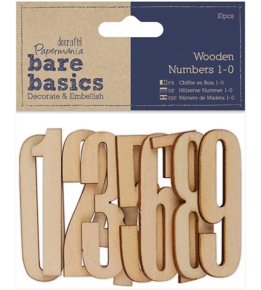 Цифри от дърво Docrafts Цифри от дърво Docrafts - 10 броя от серията Bare basics -