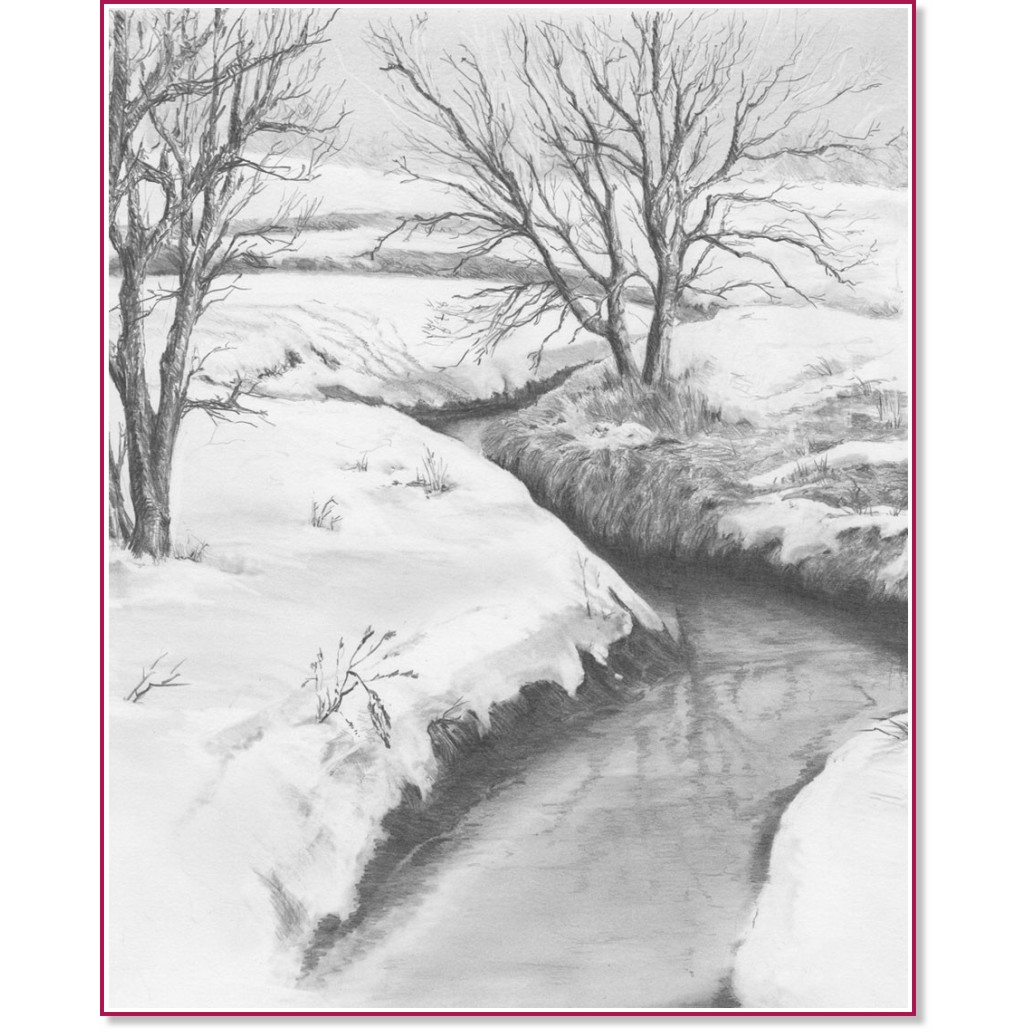 Рисуване по номера Royal & Langnickel - Зимен пейзаж - 23 x 30 cm с графични моливи - 