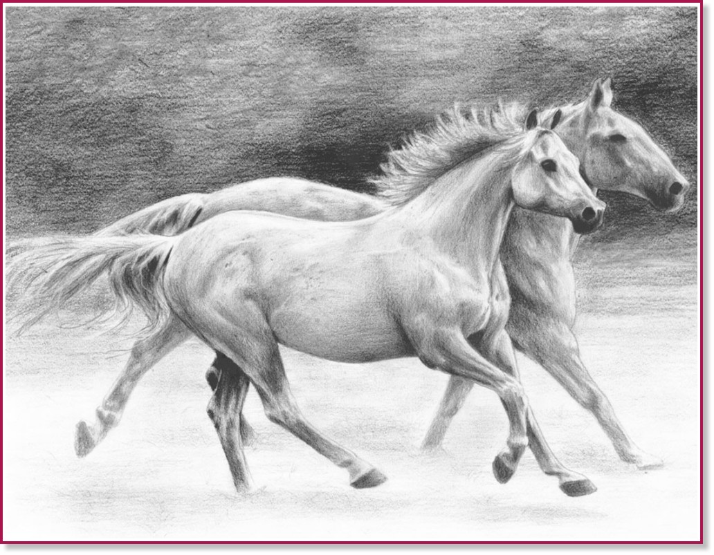 Рисуване по номера Royal & Langnickel - Коне Рисуване по номера Royal & Langnickel - Коне - 30 x 23 cm с графични моливи -