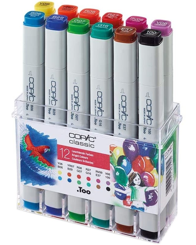 Двувърхи маркери Copic Bright Colours Двувърхи маркери Copic Bright Colours - 12 цвята от серията Classic -