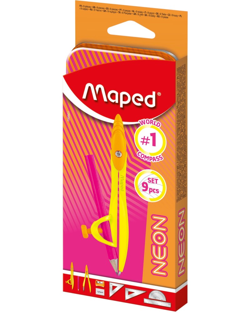 Пергели Maped Пергели Maped - 9 части в метална кутия от серията Neon -