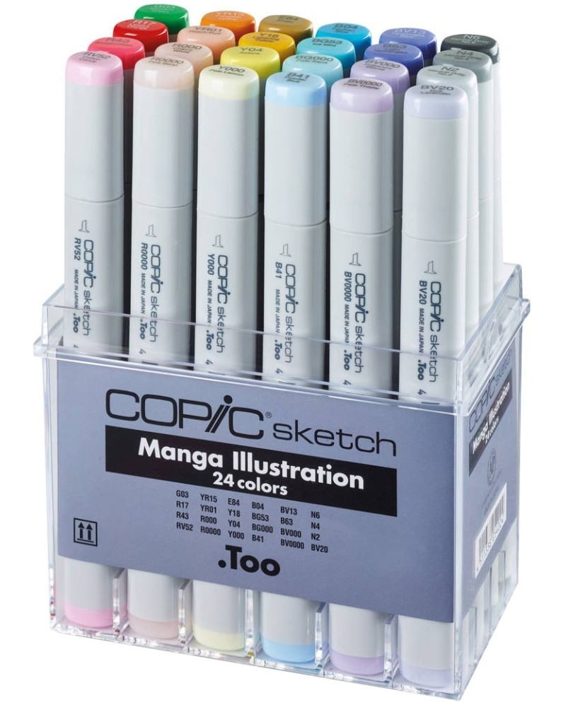 Двувърхи маркери Copic Manga Illustrations set Двувърхи маркери Copic Manga Illustrations set - 24 цвята от серията Sketch -