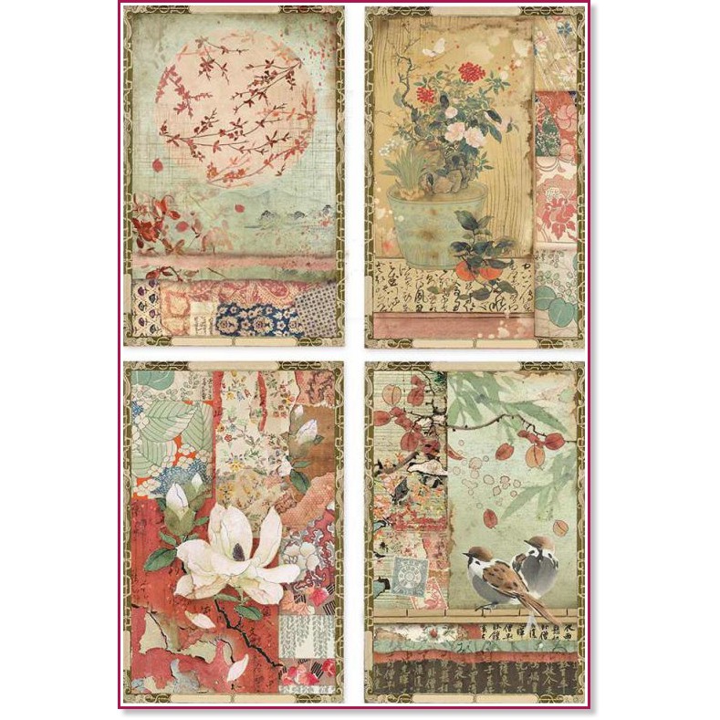Декупажна хартия Stamperia - Японски картички - A4 от колекцията Oriental Garden - 